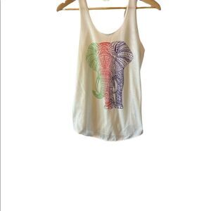 Cream Rainbow Elephant Graphic Lightweight Racerback Boho Casual Tank S